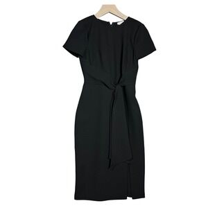 Shoshanna Black Short Sleeve Front Tie Crepe Sheath Dress Size 0 classic
